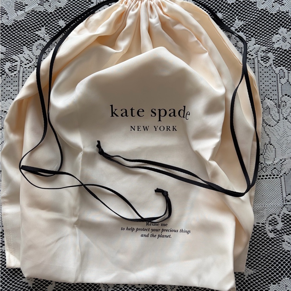 kate spade Cream Drawstring Dust Bag with Black Ties